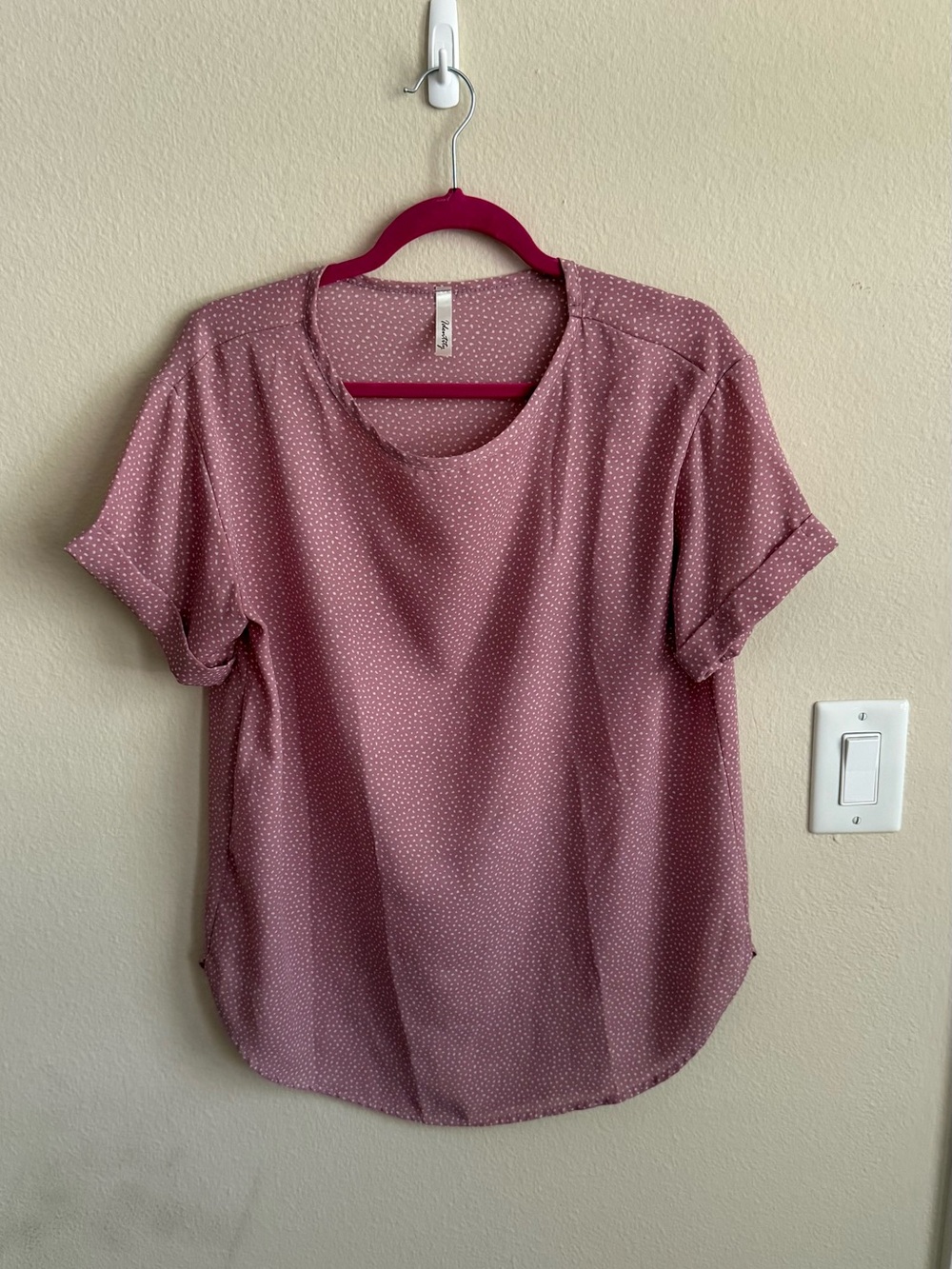 Polka Dot Short Sleeve Blouse in Dusty Rose